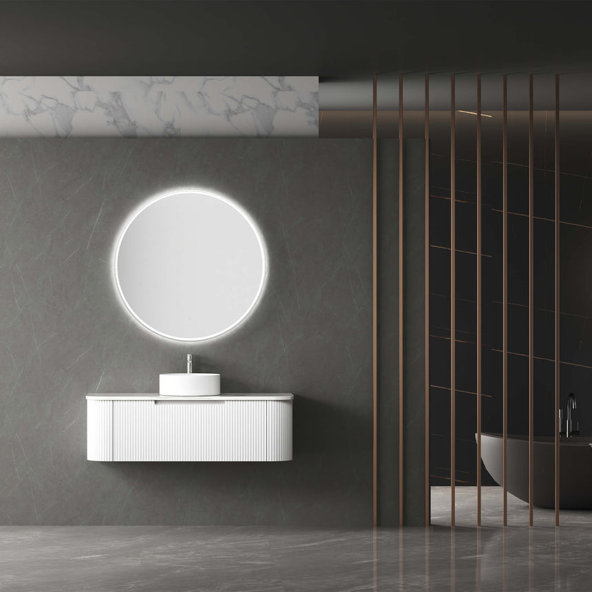 Aulic Windsor Touchless Framed Led Mirror 703mm Round Brushed Nickel LED Framed Mirror Aulic