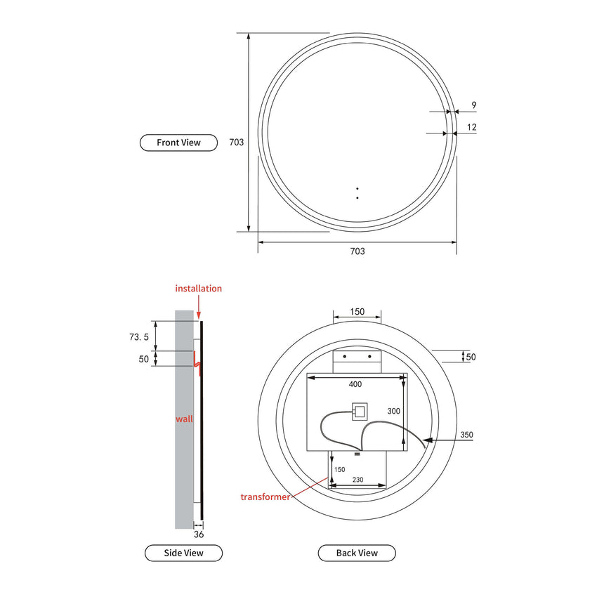 Aulic Windsor Touchless Framed Led Mirror 703mm Round Brushed Bronze LED Framed Mirror Aulic