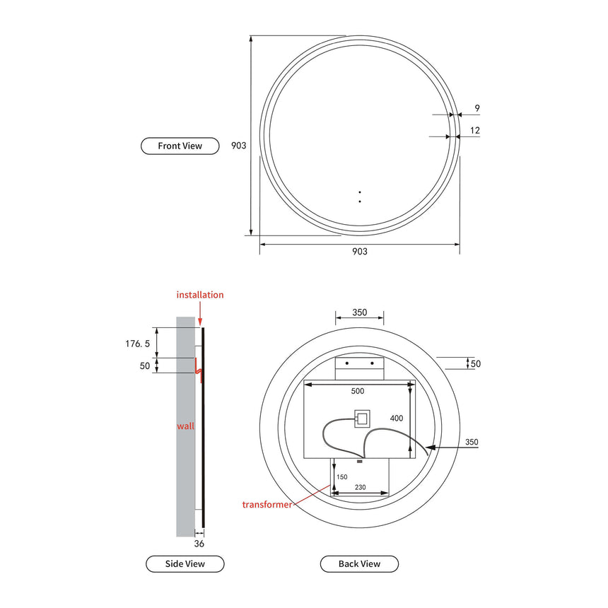 Aulic Windsor Touchless Framed Led Mirror 903mm Round Brushed Nickel LED Framed Mirror Aulic