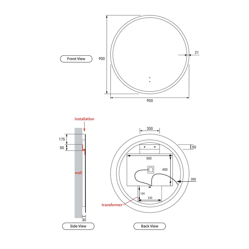 Aulic Windsor Touchless Frameless Led Mirror 900mm Round LED Frameless Mirror Aulic