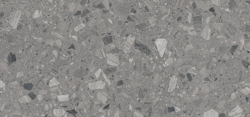 Marble Lagodi 1200x600 Satin Dark Grey Terrazzo Look Tiles Dongpeng