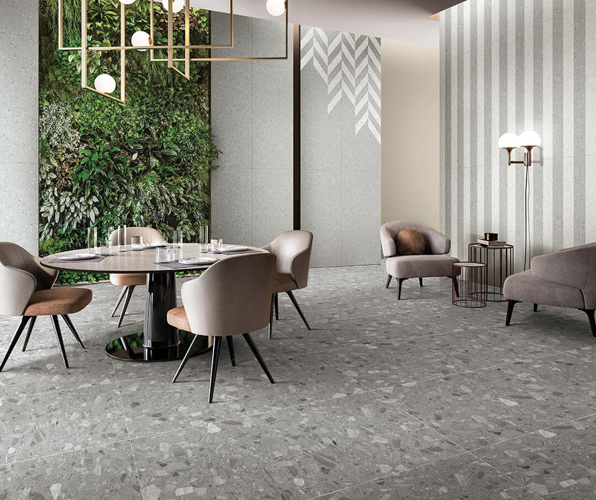 Marble Lagodi 1200x600 Satin Dark Grey Terrazzo Look Tiles Dongpeng
