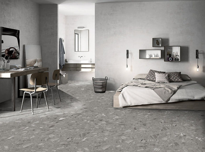 Marble Lagodi 1200x600 Satin Dark Grey Terrazzo Look Tiles Dongpeng