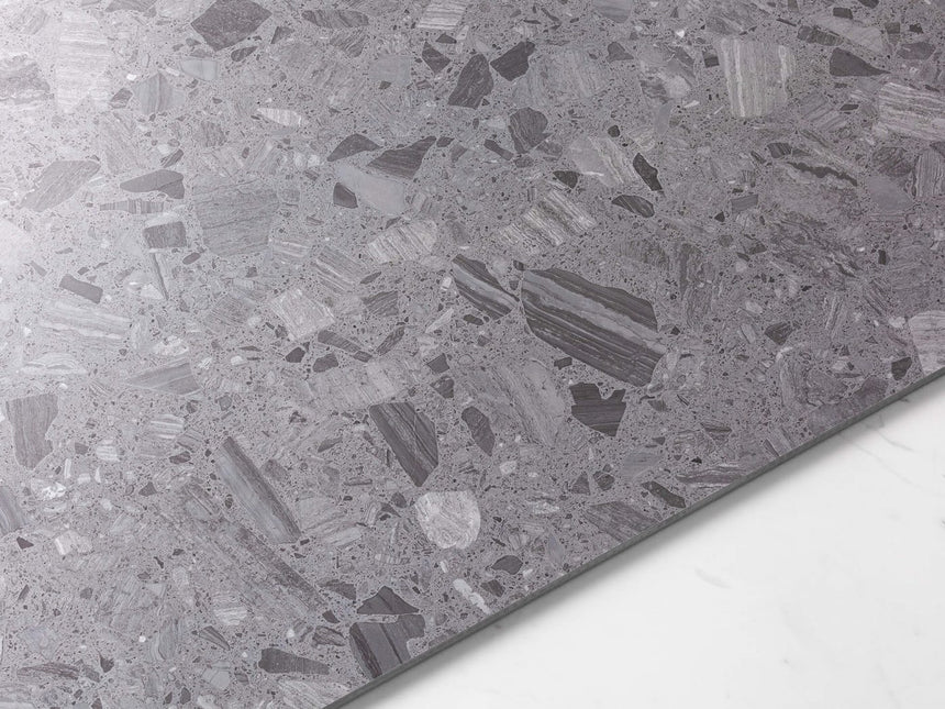 Marble Lagodi 1200x600 Satin Dark Grey Terrazzo Look Tiles Dongpeng