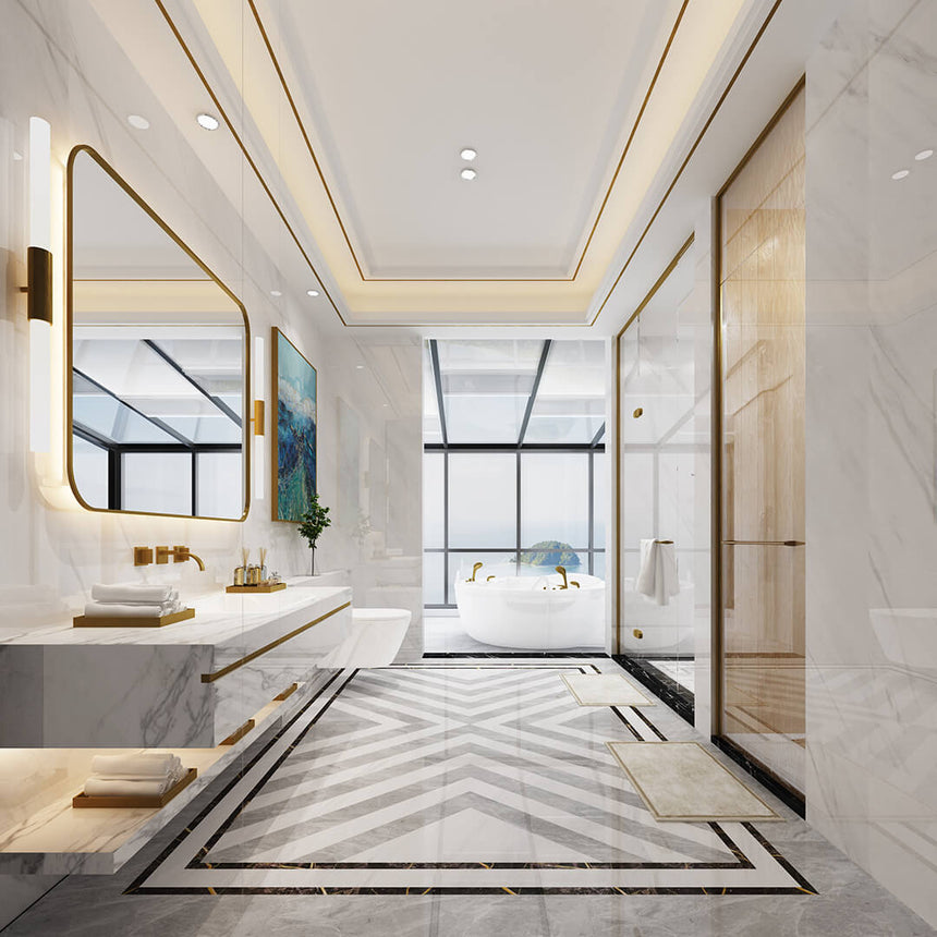 Marble Lasa White APT 1200x600 Polished Marble Look Tiles Dongpeng