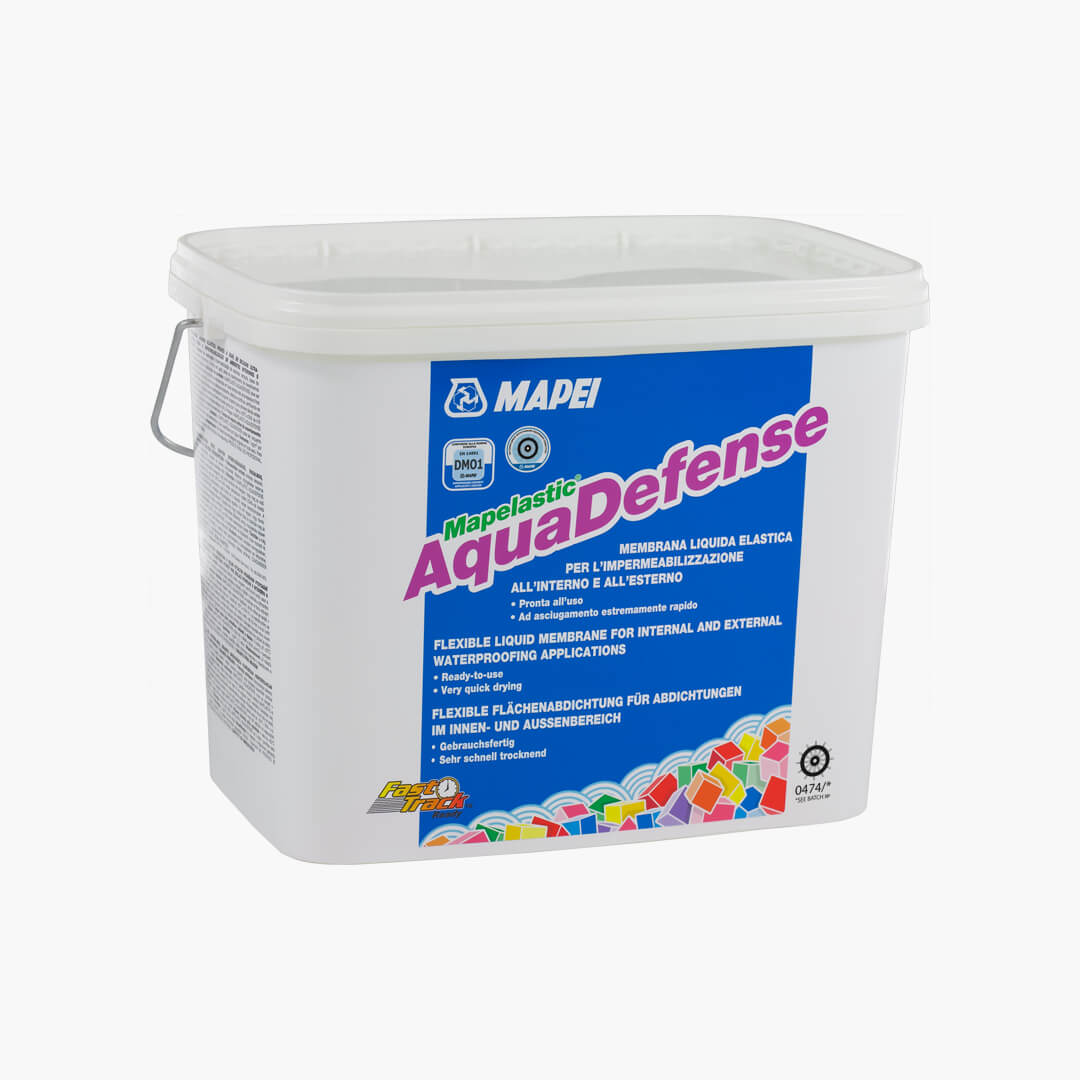 Mapei Lastic Aquadefense 15kg flexible waterproofing membrane by Tilemall, white bucket with blue label