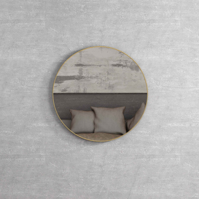 London Framed Mirror 700mm Round Brushed Yellow Gold Framed Mirror Otti Australia