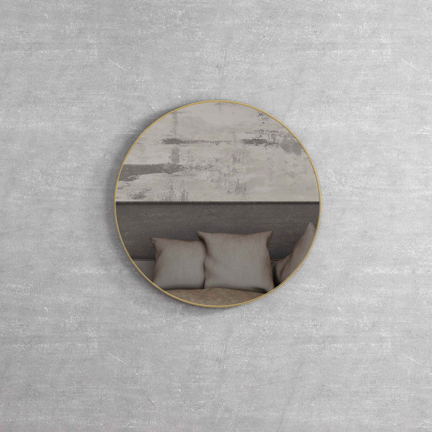 London Framed Mirror 700mm Round Brushed Yellow Gold Framed Mirror Otti Australia