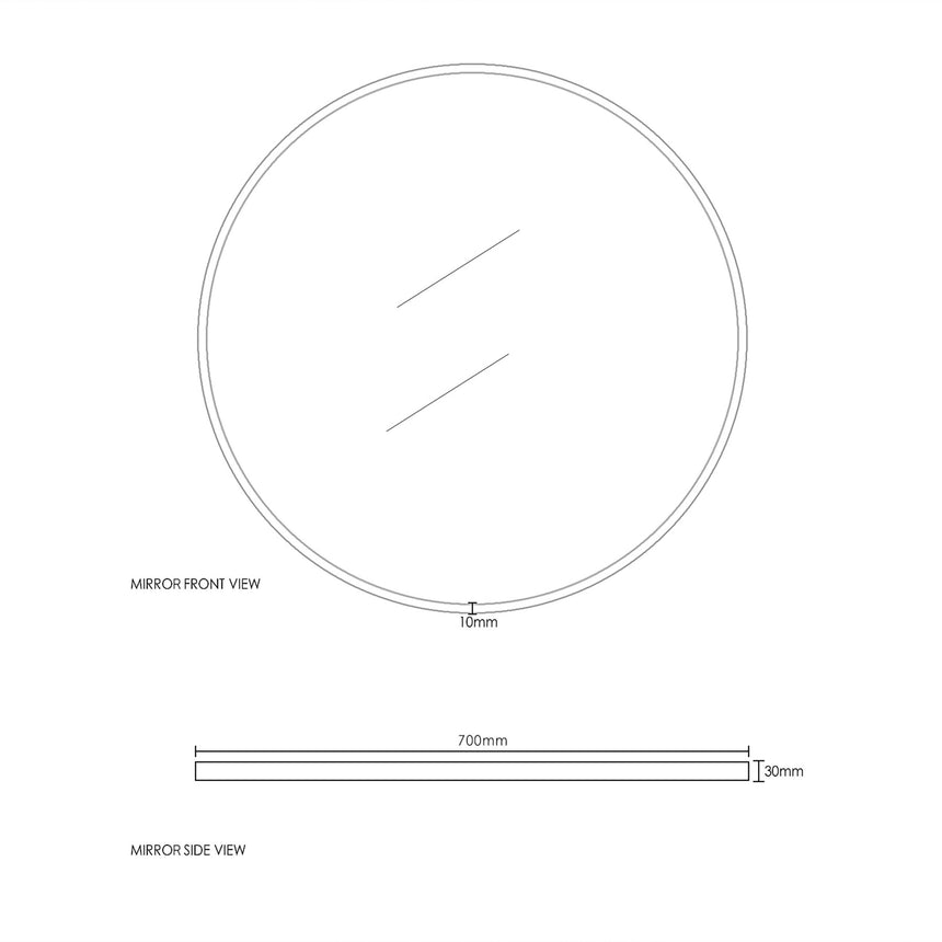 London Framed Mirror 700mm Round Matte Black Framed Mirror Otti Australia