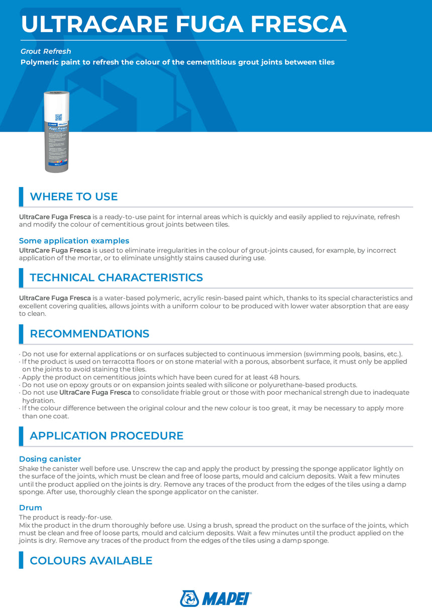 Mapei Fuga Fresca 160g White 100 Cleaning Mapei