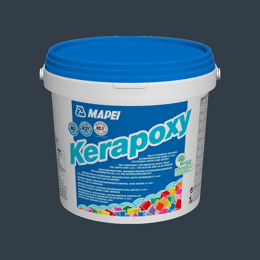 Mapei Kerapoxy 10kg anthracite epoxy grout in white bucket with blue lid by Tilemall