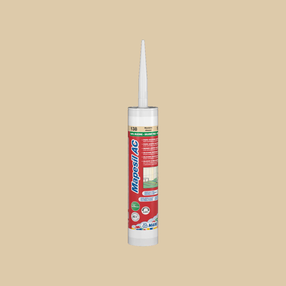 Mapei Silicone AC 310ml 138 almond 310ml cartridge with applicator nozzle by Tilemall