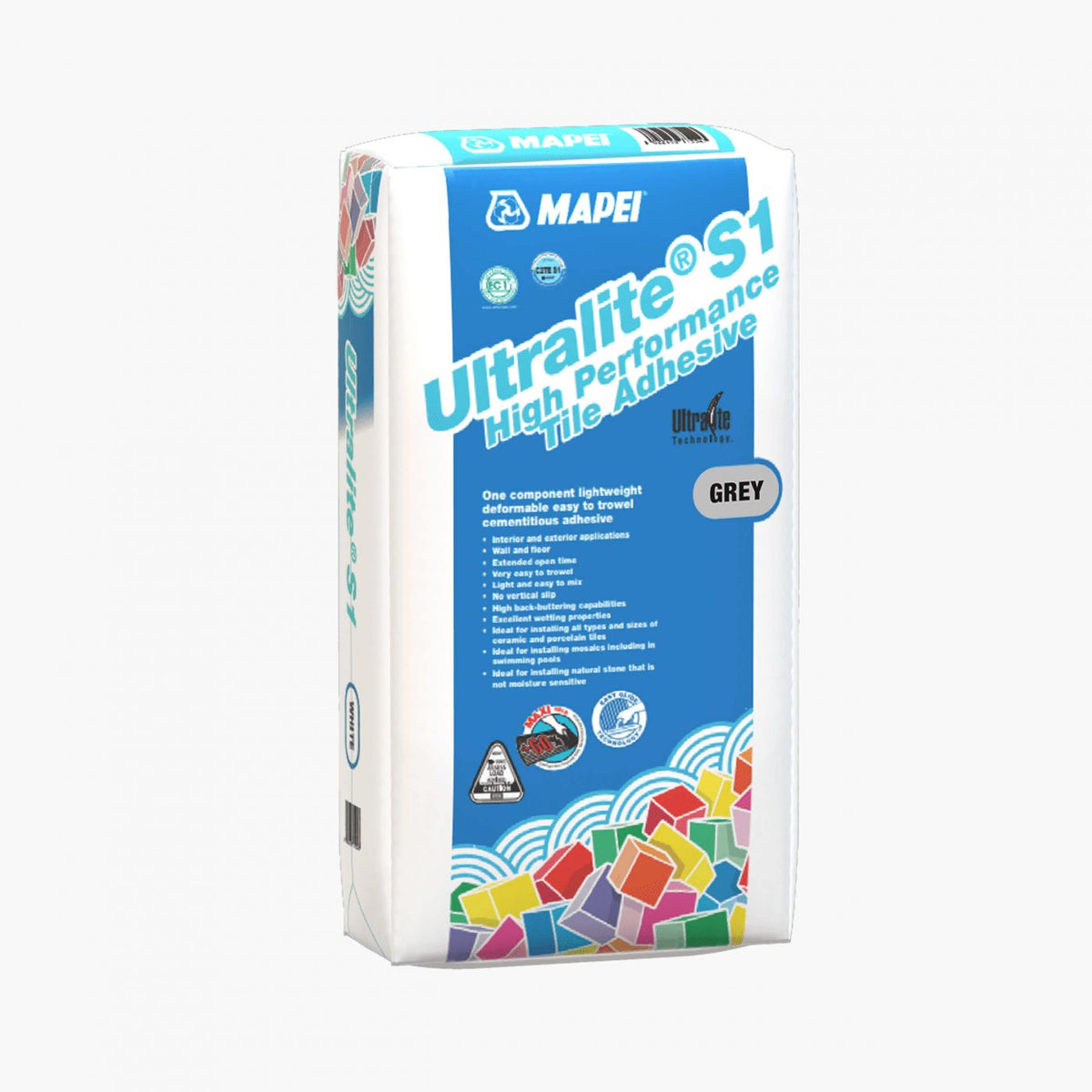 Mapei Ultrailite S1 Flex 13.5kg Ultralite S1 grey cement-based tile adhesive 13.5kg bag by Tilemall
