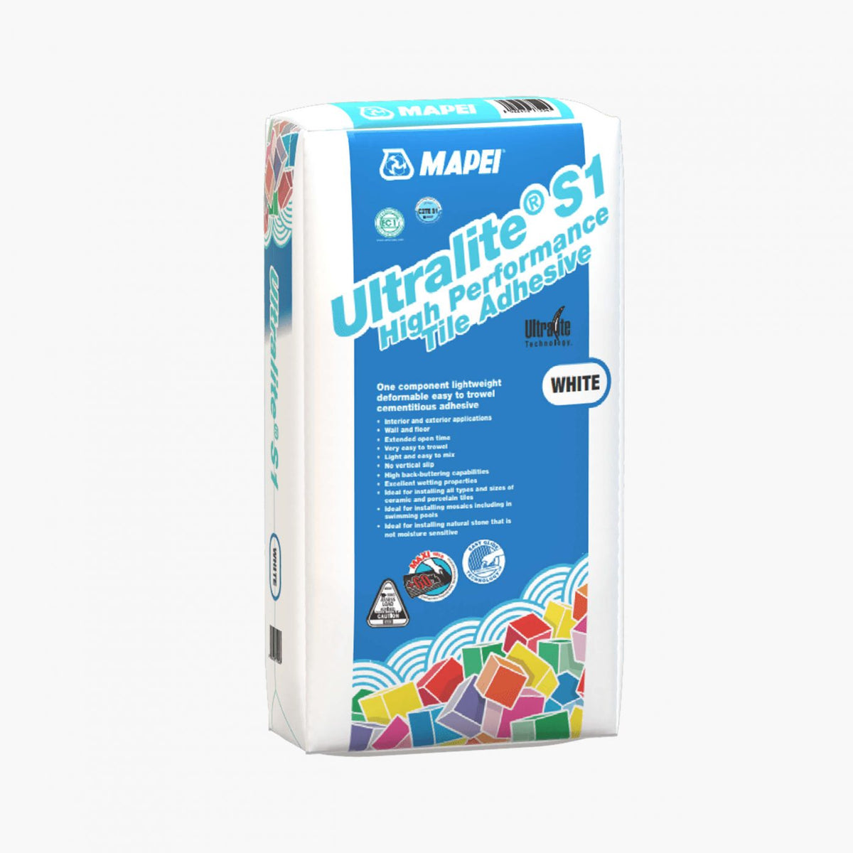 Mapei Ultrailite S1 Flex 13.5kg Ultralite S1 white cement-based tile adhesive 13.5kg bag by Tilemall