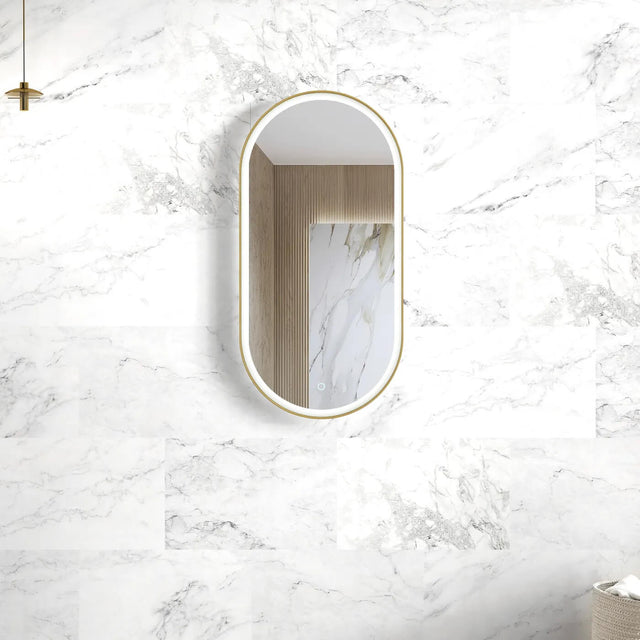 Noosa Metal Frame LED Mirror 900x450 Gold LED Framed Mirror Otti Australia