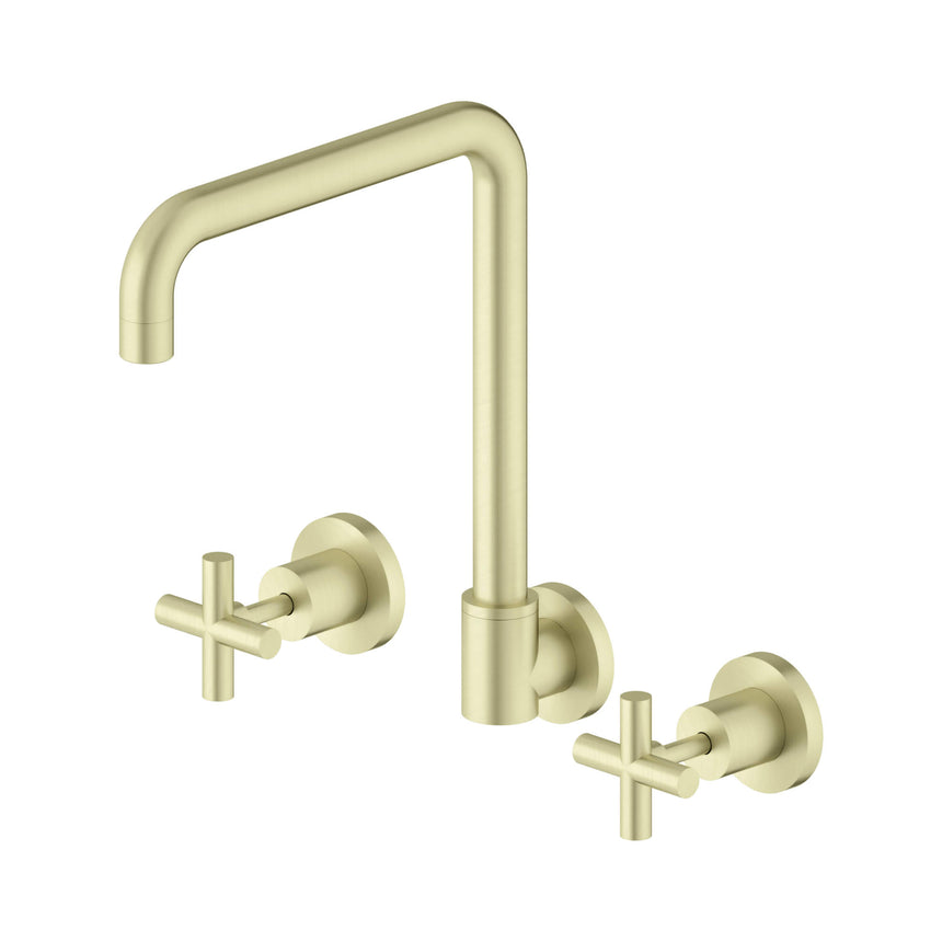 Nero X Plus Wall Kitchen Set Swivel Spout Brushed Yellow Gold Tapware Nero