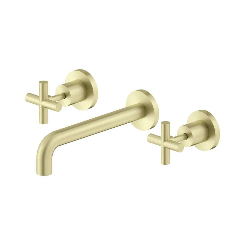 Nero X Plus Wall Basin Set 215mm Spout Brushed Yellow Gold Tapware Nero