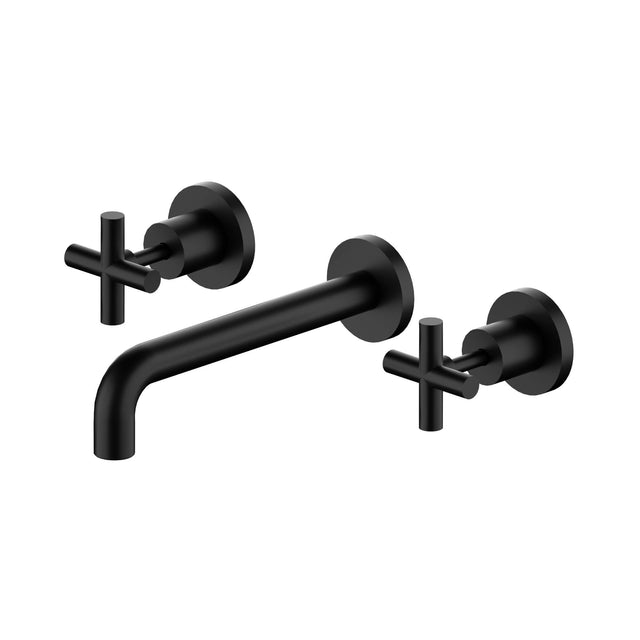 Nero X Plus Wall Basin Set 215mm Spout Matte Black Tapware Nero