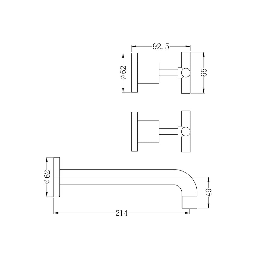 Nero X Plus Wall Basin Set 215mm Spout Brushed Yellow Gold Tapware Nero
