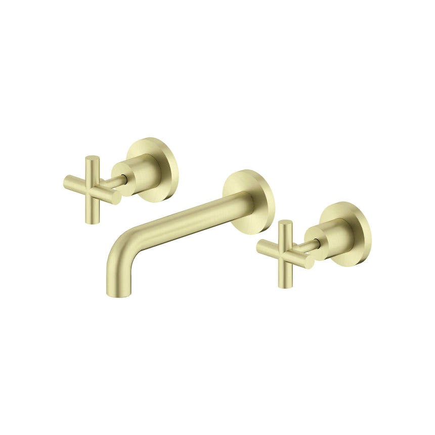 Nero X Plus Wall Basin Set 180mm Spout Brushed Yellow Gold Tapware Nero