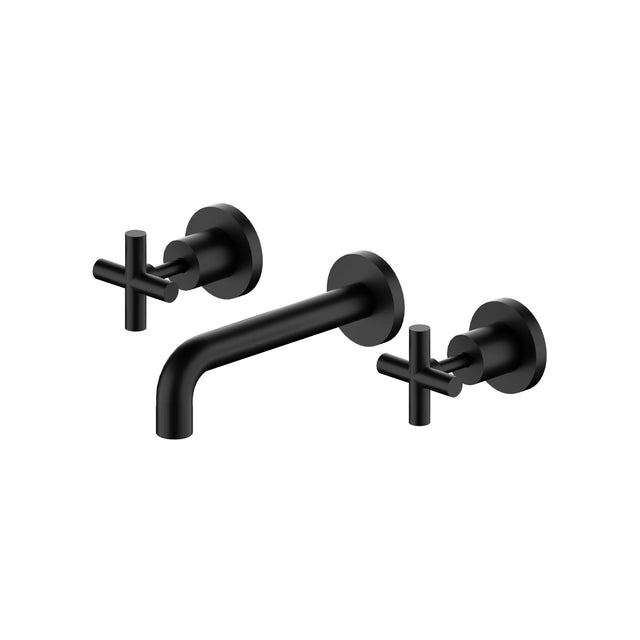 Nero X Plus Wall Basin Set 180mm Spout Matte Black Tapware Nero