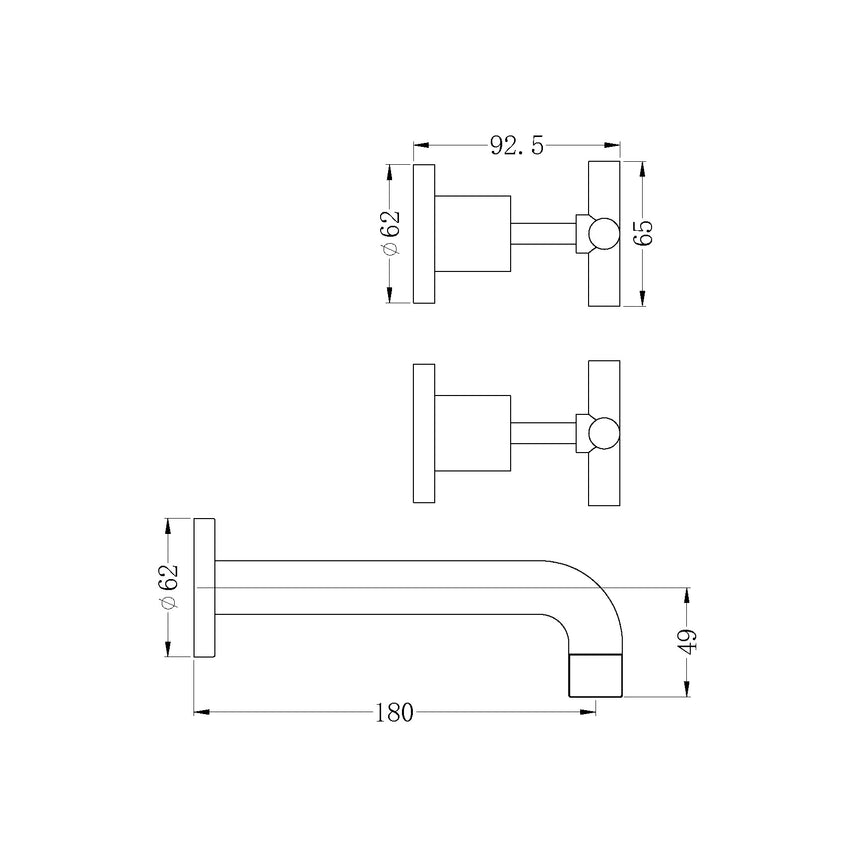 Nero X Plus Wall Basin Set 180mm Spout Brushed Yellow Gold Tapware Nero