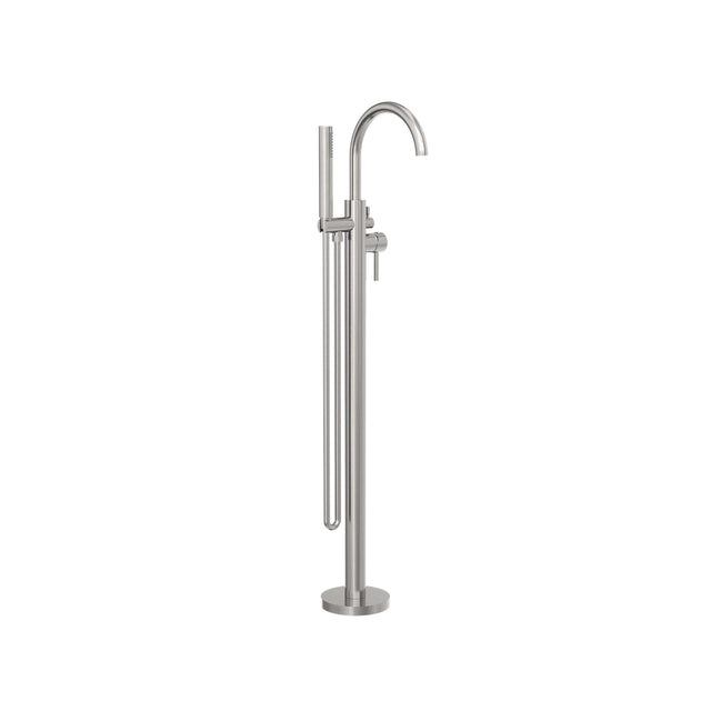 Nero Round Floormount Mixer With Handshower Brushed Nickel Shower Nero