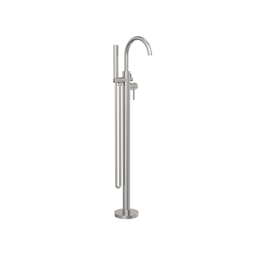 Nero Round Floormount Mixer With Handshower Brushed Nickel Shower Nero