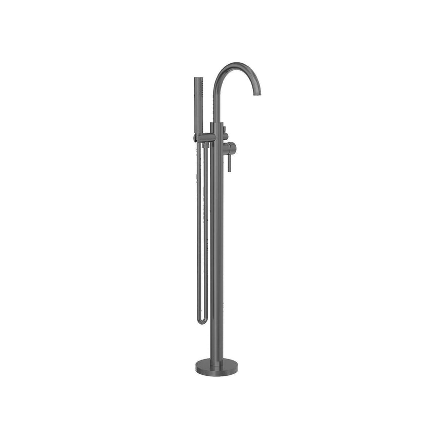 Nero Nova Round Floormount Mixer With Handshower Gun Metal Shower Nero