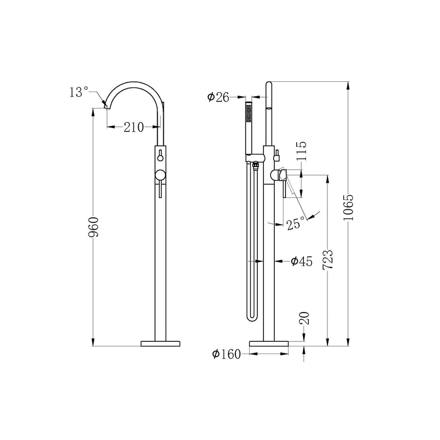 Nero Round Floormount Mixer With Handshower Brushed Nickel Shower Nero