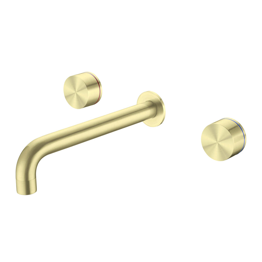 Nero Kara Wall Basin Set 180mm Spout Brushed Yellow Gold Tapware Nero