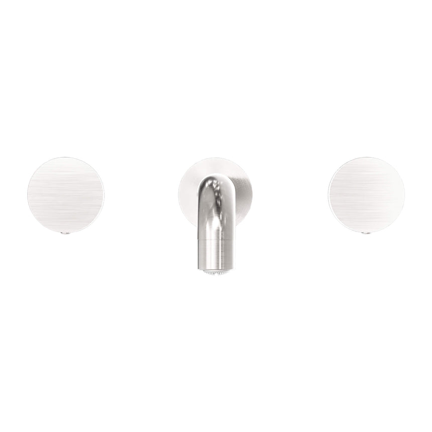Nero Kara Wall Basin Set 180mm Spout Brushed Nickel Tapware Nero