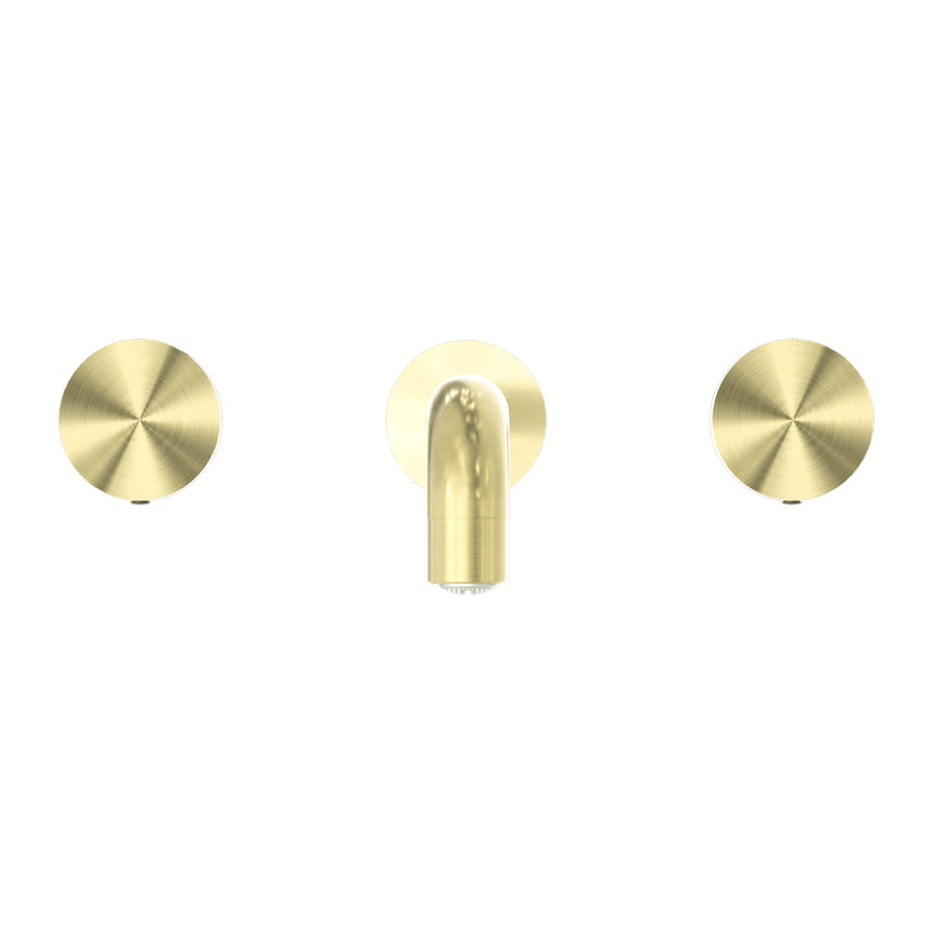 Nero Kara Wall Basin Set 217mm Spout Brushed Yellow Gold Tapware Nero