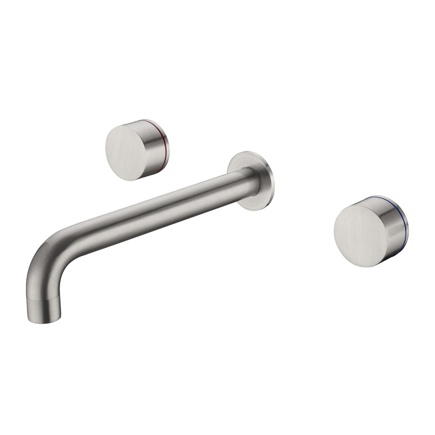 Nero Kara Wall Basin Set 217mm Spout Brushed Nickel Tapware Nero