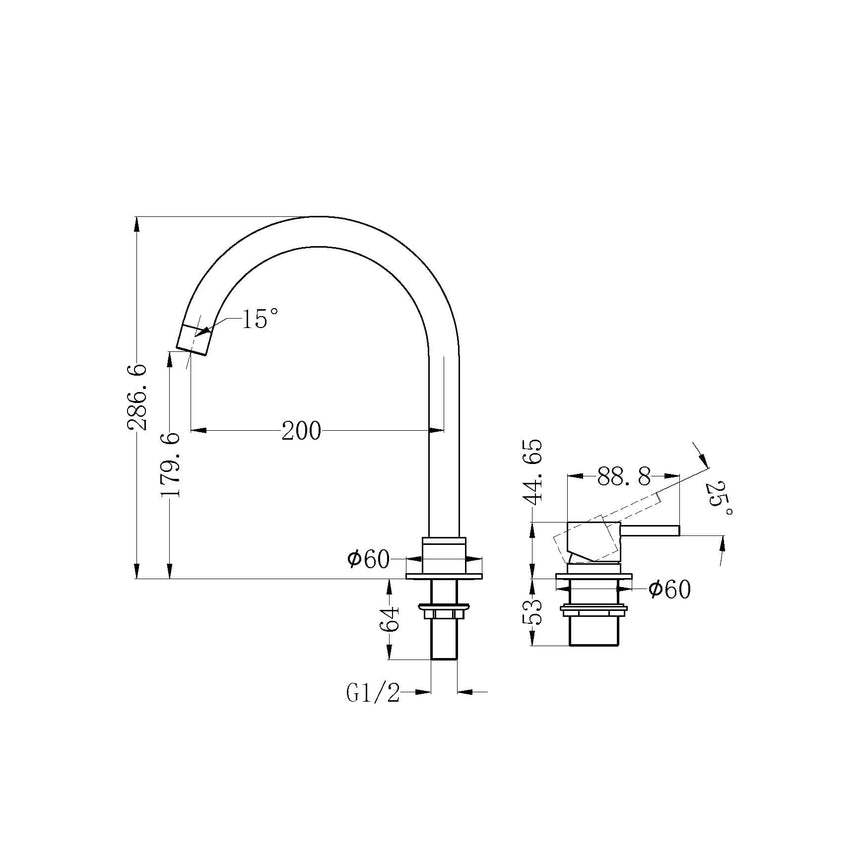 Nero Mecca Hob Basin Mixer Round Spout Chrome Tapware Nero