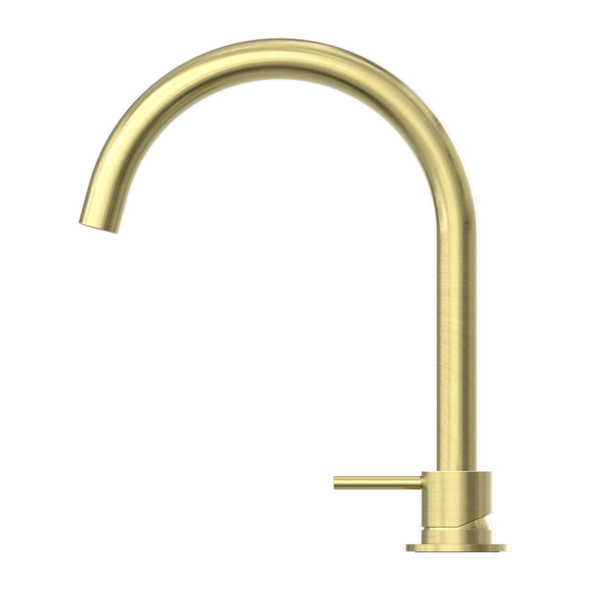 Nero Mecca Hob Basin Mixer Round Spout Brushed Yellow Gold Tapware Nero
