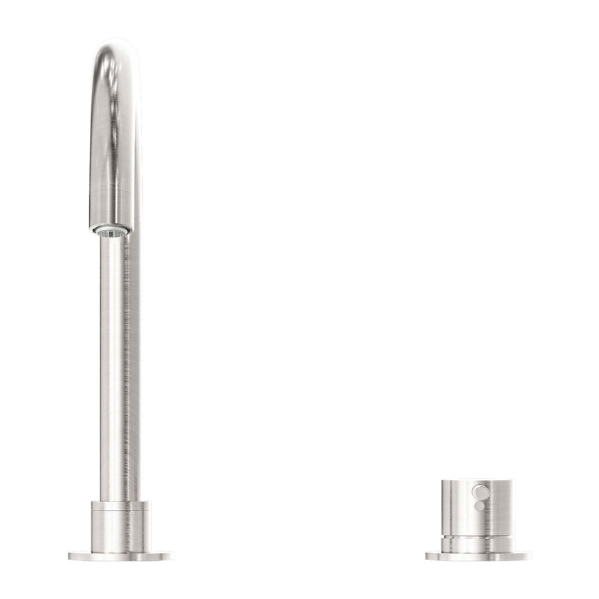 Nero Mecca Hob Basin Mixer Round Spout Brushed Nickel Tapware Nero