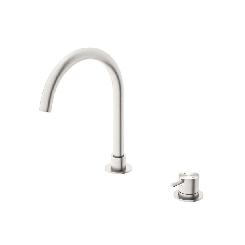 Nero Mecca Hob Basin Mixer Round Spout Brushed Nickel Tapware Nero