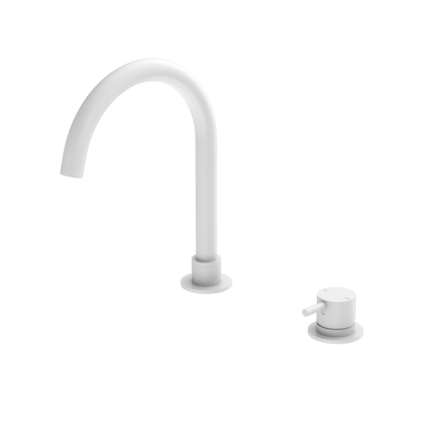 Nero Mecca Hob Basin Mixer Round Spout Matte White Tapware Nero