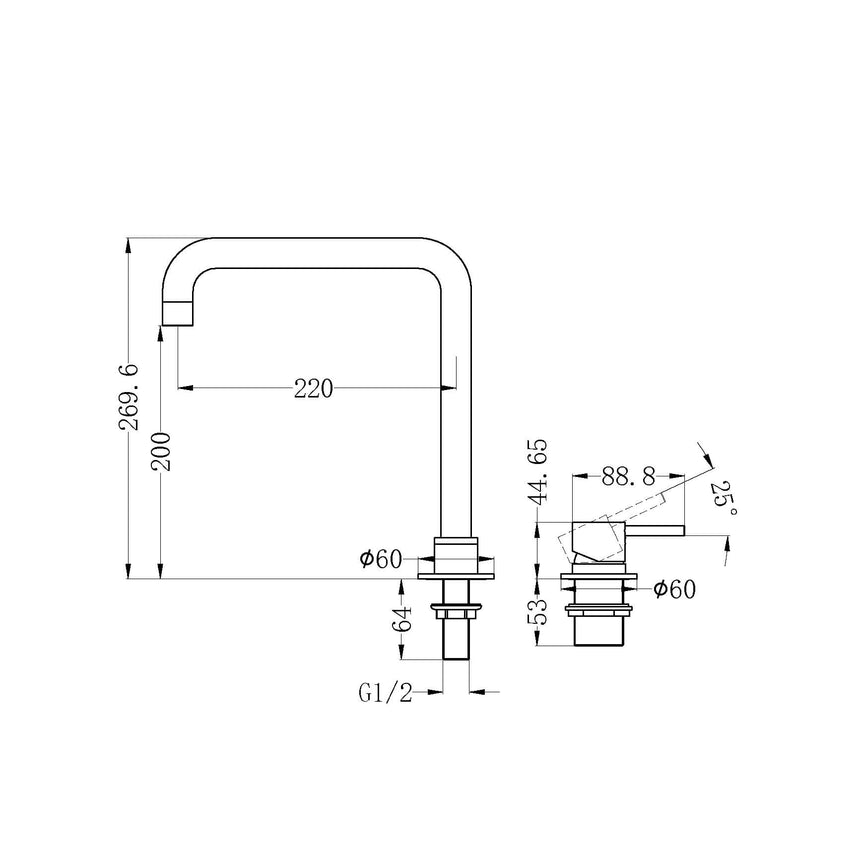 Nero Mecca Hob Basin Mixer Square Spout Brushed Yellow Gold Tapware Nero
