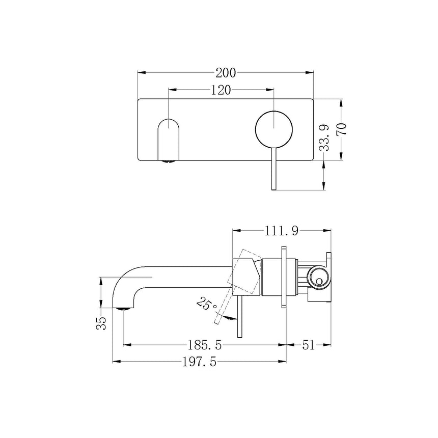 Nero Mecca Wall Basin/Bath Mixer 185mm Matte Black Tapware Nero
