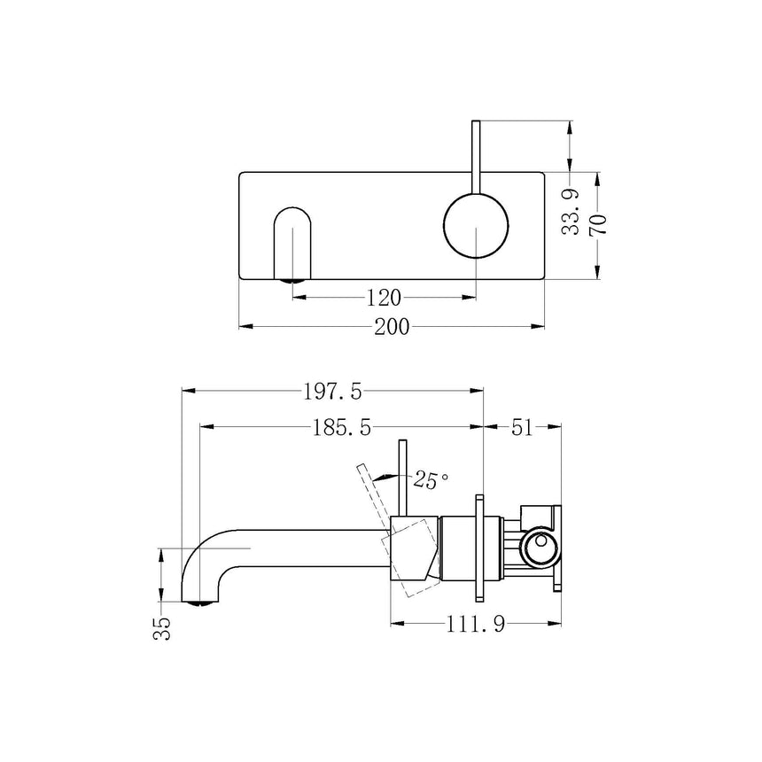 Nero Mecca Wall Basin/Bath Mixer Handle Up 185mm Gun Metal Tapware Nero