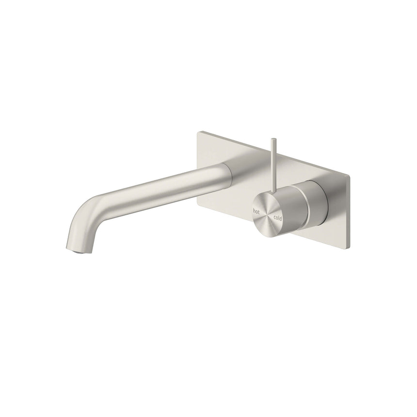 Nero Mecca Wall Basin/Bath Mixer Handle Up 230mm Brushed Nickel Tapware Nero