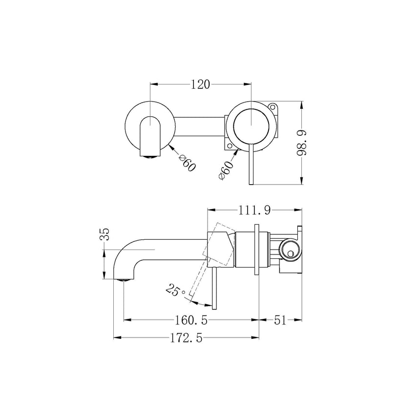Nero Mecca Wall Basin/Bath Mixer Separete Back Plate 160mm Brushed Nickel Tapware Nero