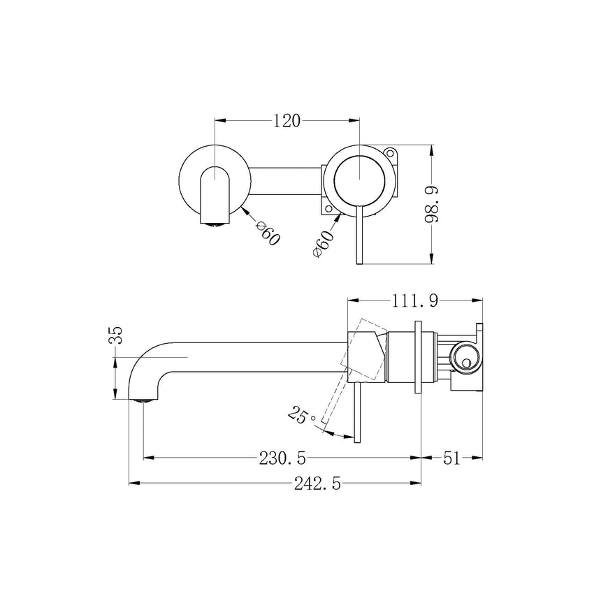 Nero Mecca Wall Basin/Bath Mixer Separete Back Plate 230mm Gun Metal Tapware Nero