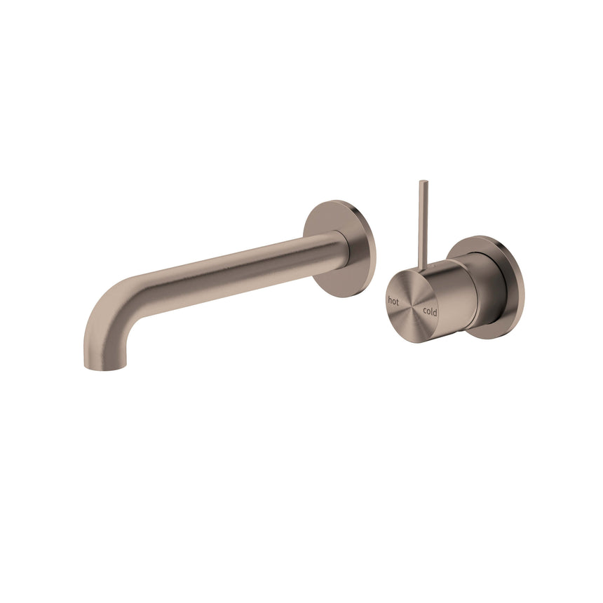 Nero Mecca Wall Basin/Bath Mixer Separete Back Plate Handle Up 230mm Brushed Bronze Tapware Nero