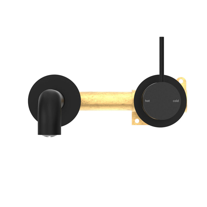 Nero Mecca Wall Basin/Bath Mixer Separete Back Plate Handle Up 185mm Matte Black Tapware Nero