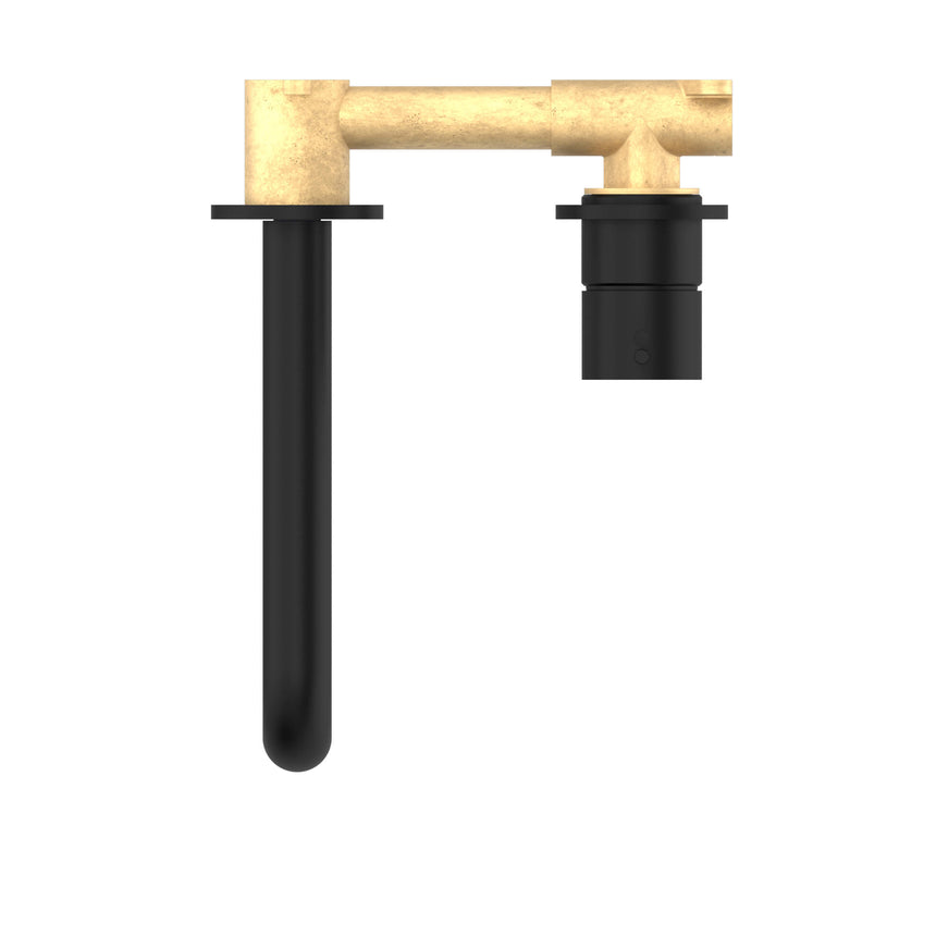 Nero Mecca Wall Basin/Bath Mixer Separete Back Plate Handle Up 185mm Matte Black Tapware Nero