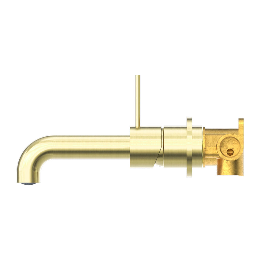 Nero Mecca Wall Basin/Bath Mixer Separete Back Plate Handle Up 230mm Brushed Gold Tapware Nero