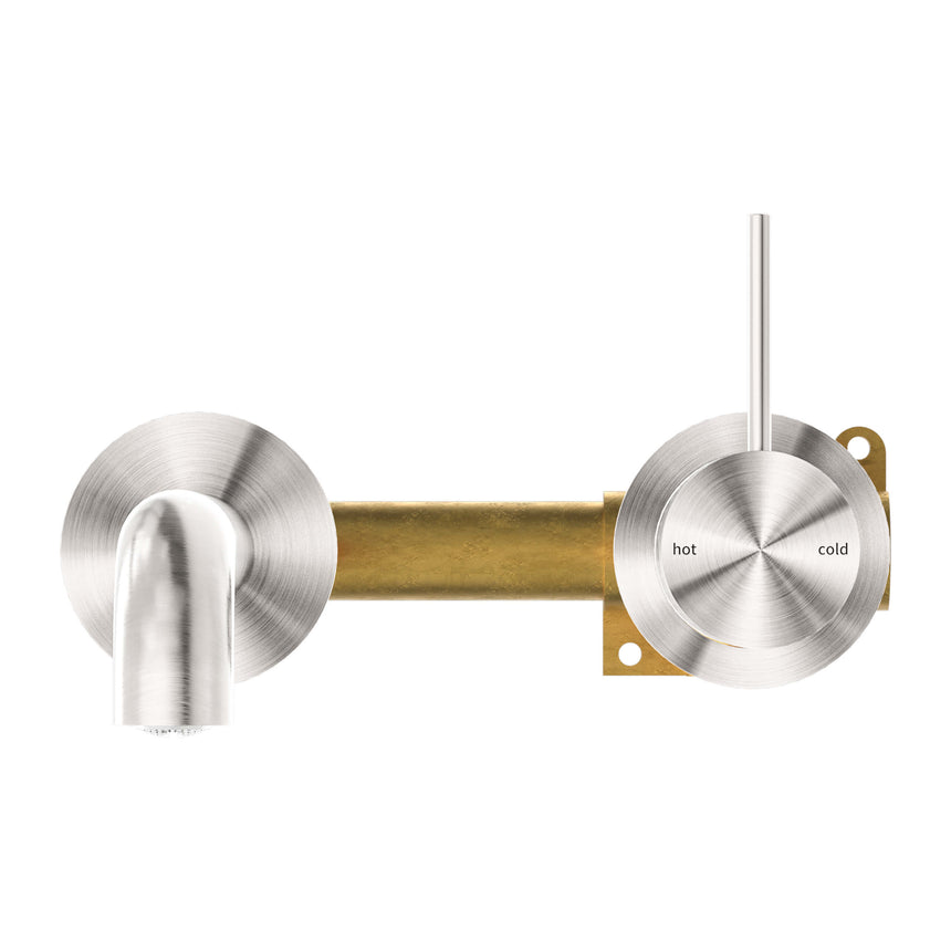 Nero Mecca Wall Basin/Bath Mixer Separete Back Plate Handle Up 160mm Brushed Nickel Tapware Nero